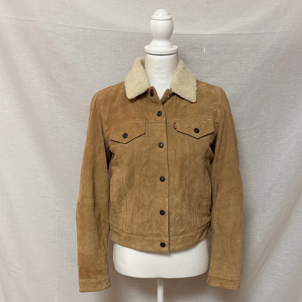 Levi's Tan Suede Trucker Jacket with Faux Shearling Collar/Lining Sz. Small